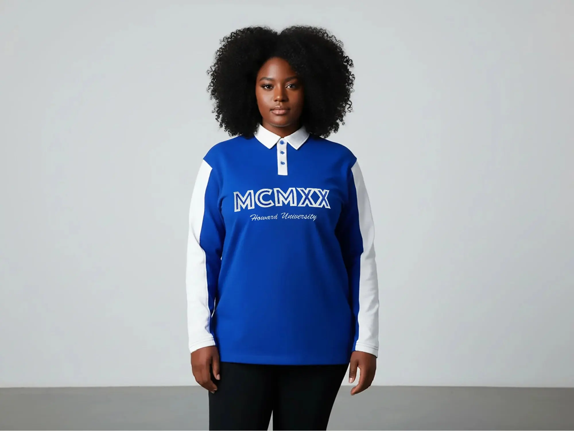 Royal Blue Women’s Racing Sweatshirt, Zeta Phi Beta Polo Collar Pullover, Sorority Gift, Long Sleeve Polo Shirt