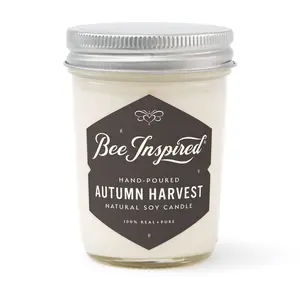 Bee Inspired Autumn Harvest Candle - 100% Hand-Poured Soy Wax with Pumpkin Spice Scent, Phthalate-Free, 6 oz Reusable Glass Jar, Seasonal Fall Decor