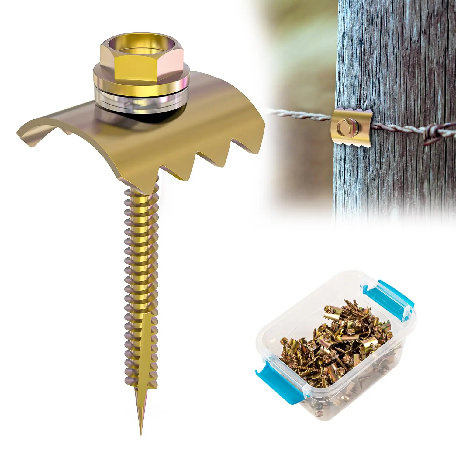 Fence Staples, Fence  Screws for Softwoods, Fence Fasteners for Wire Fencing, Reuse Fence Staple Nails with Wire Fixer for Wire Mesh and Woven Fencing - 100 count