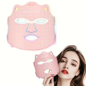 LED Light Beauty Mask, Rechargeable USB Silicone Flexible Ergonomic Contour-Fitting, Fragrance-Free Unisex Home Spa Device for Adults & All Skin Types, Skin Repair, Facial Rejuvenation, Pink Gift Accessory