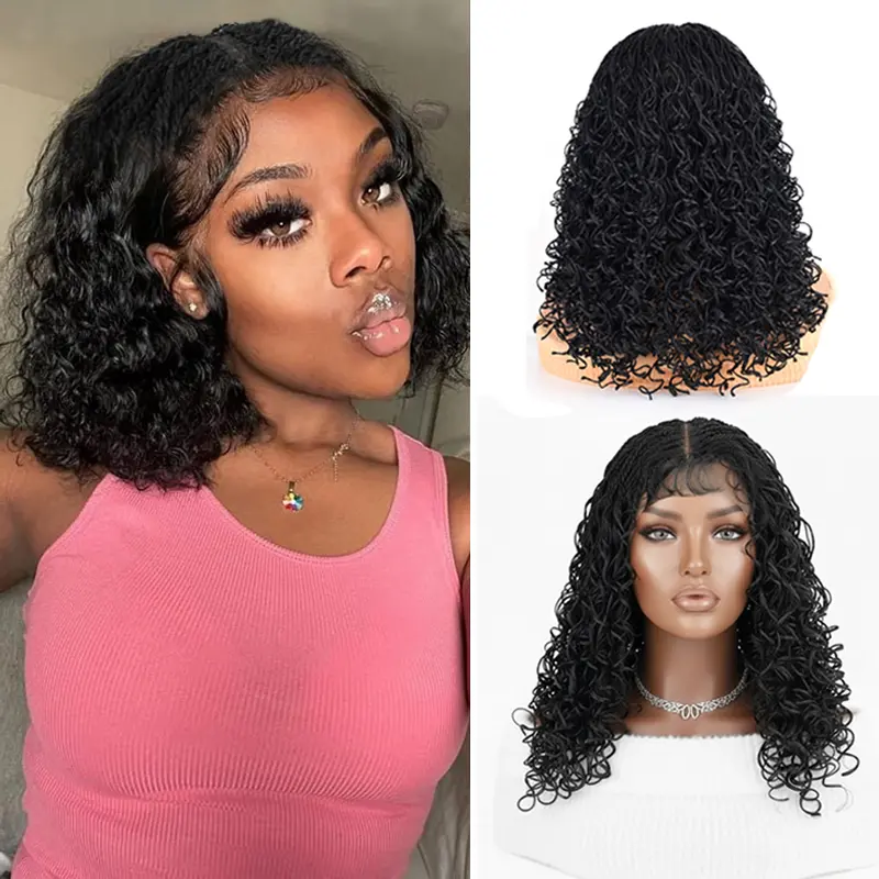Senegal Braided wigs for black Women Double Swiss Full Lace Mini Braid Wig With Baby Hair Senegal Short Curly Micro Million Twist Box Braid Lace Synthetic Hair Extensions