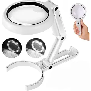 Magnifying Glass with Light and Stand 3.55 Inch Large Lens Lightweight Foldable Arm LED Illuminated Magnifier Adjustable Brightness for Seniors Reading Close Work Coins Jewelry