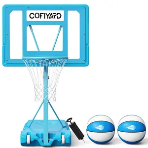 COFIYARD 32 Inch Pool Basketball Hoop, Adjustable Height 2.95-3.95 FT, Shatterproof Backboard with 2 Balls & Air Pump, Water Basketball Game Set for Teens Adults