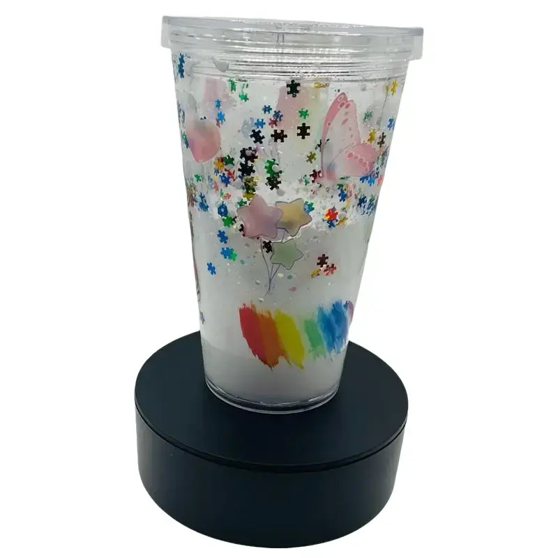 Autism Lava Cup 16oz Acrylic White with Glow Effect Decorated with Colorful Puzzle Pieces and Rainbow Accents Bottle Water Bottles Drinkware Portable Reusable Washable Tumbler