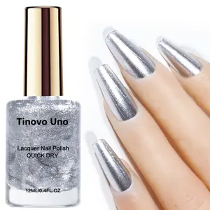Tinovo Uno Super Bright Platinum Silvery Glitter Nail Polish 12ml, Natural Quick Dry, Long Lasting Shine, No Need to Dry, Suitable for Hands and Feet