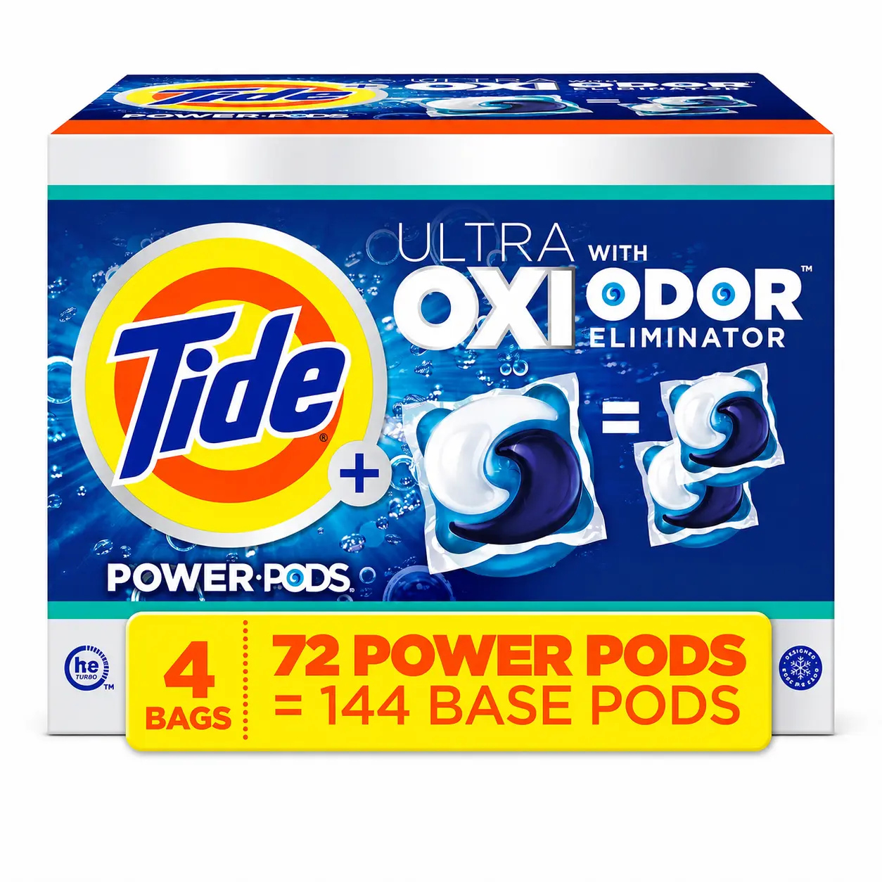 Tide Power PODS Ultra OXI Laundry Detergent Capsules, Powerful Stain Fight and Odor Eliminators for a Fresh Clean, Drop-in Ease for Busy Families, Pacs, No Pretreating, Odor Elim., Ultra Oxi With Odor Eliminators
