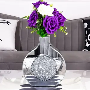 Flower Vase Mirror Finish Vases for Decor, Crystal Decorative Vase for Home Decoration Tabletop, Silver 9 inches Tall, Can’t Hold Water Glass Bling