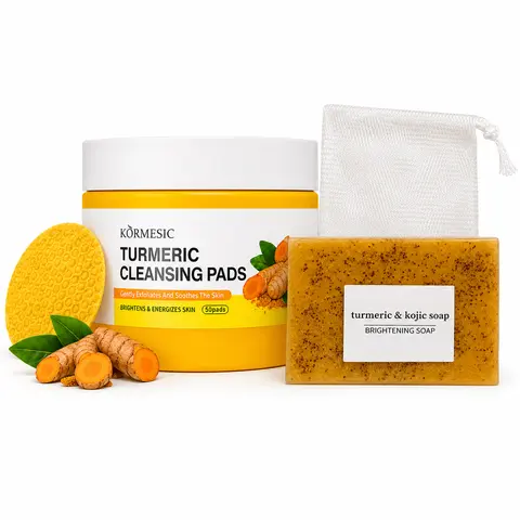 Turmeric Glow Skincare Duo, Cleansing Pads + KojicAcid Soap Bar, Gentle Face Cleansing Set with Botanical Extracts for Daily Self Care Routine