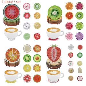 Fruit Pattern DIY Diamond Art Colorful Painting Coaster Kit with Rack, DIY Crystal Art Coaster Set, DIY Decorative Craft for Home Office, Handmade Gifts, Handicraft, Diamond Painting Kits