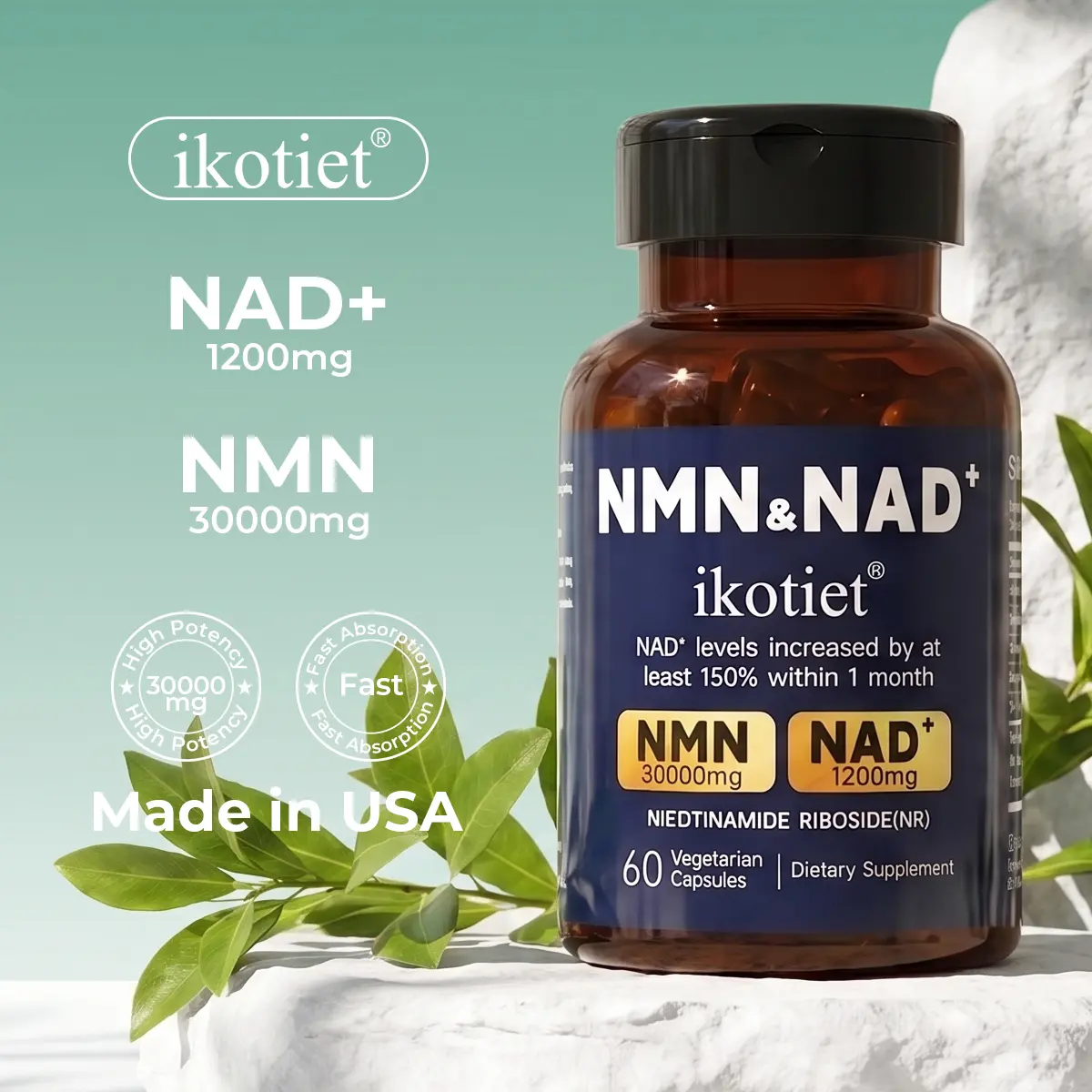 IKOTIET High-Potency Liposome Complex Dietary Supplement with NMN, NAD, NR, Resveratrol - 60 Caps, Cellular Boost, Energy Lift, Cognitive Aid - Vegetarian Capsules (Health & Nutrition Wellness Support)