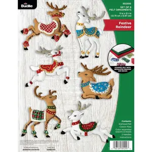 Felt Applique 6 Piece Ornament Making Kit, Festive Reindeer, Perfect for DIY Arts and Crafts, 89299E