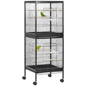 PawHut Large Bird Cage with 1.7 ft. Width for Wingspan, Bird Aviary Indoor with Multi-Door Design, Fit for a Canary, Finch, Conure, 55", Green