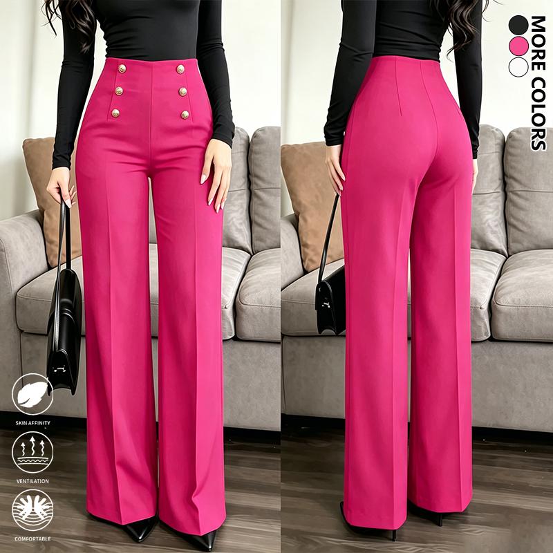 Women’s fashion casual comfortable breathable high-waisted loose wide-leg pants, 1-piece set; solid color elegant straight floor-length pants that flatter the figure, versatile for all seasons; trendy bottoms