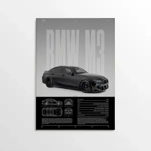 1PC BMW M3 G80 Competition Canvas Wall Art, Framed Car Print, Waterproof Poster for Living Room Office Home Decor