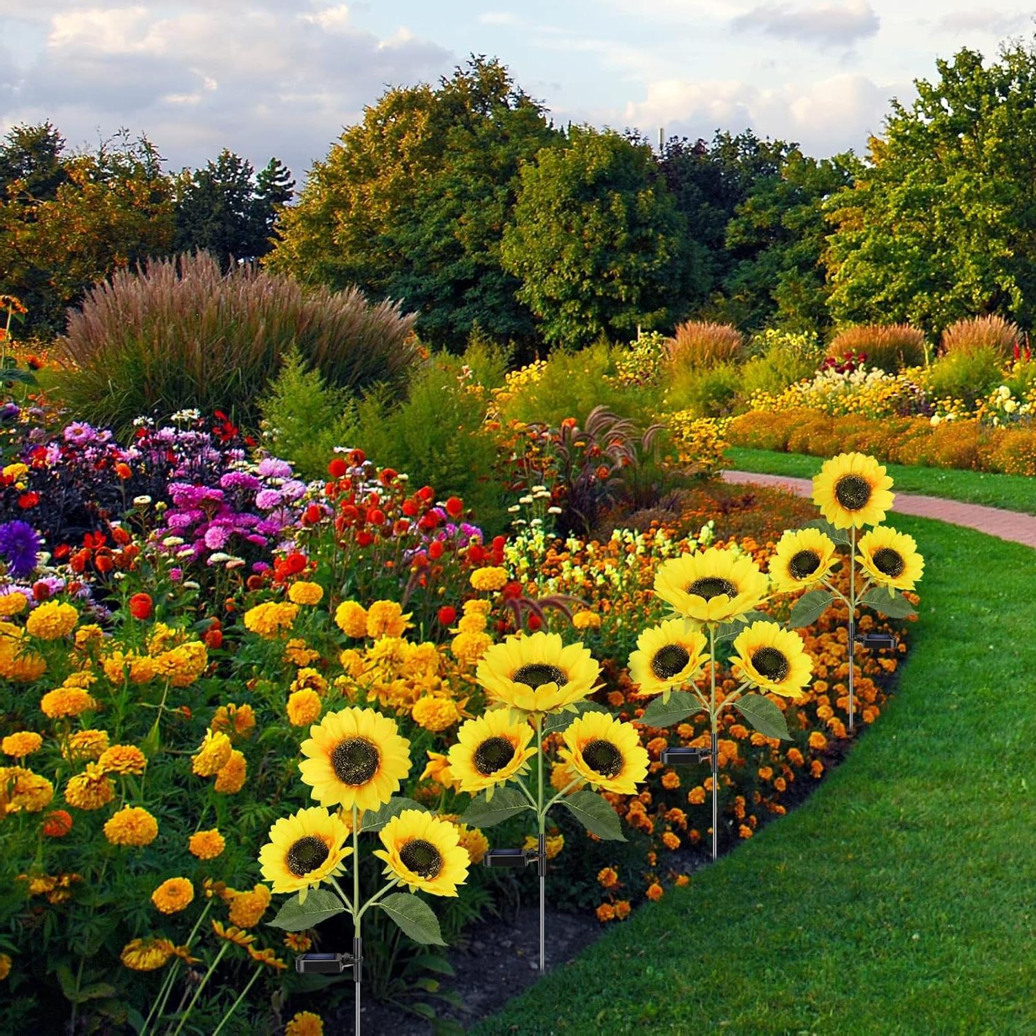 Solar Garden Lights Outdoor, 3 Pack Sunflower Lights with 9 Large Sunflower, Waterproof Garden Decor, Birthday Gifts for Mom Grandma, Decorative Solar Flowers for Pathway Patio Yard Fall Decorations Solar Garden Lights Outdoor, 3 Pack Sunflower Lights with 9 Large Sunflower, Waterproof Garden Decor, Birthday Gifts for Mom Grandma, Decorative Solar Flowers for Pathway Patio Yard Fall Decorations