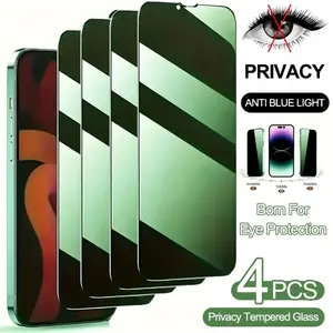 4pcs Full Cover Green Light Privacy Tempered Glass Protector For iPhone 17 17Pro 17Pro Max 16Pro Max 15 14 13Pro Plus 12 11 XS Max XR X 9H Hardness Anti-Scratch Anti-Fingerprint Eye Protection