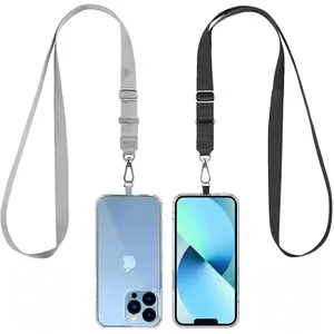 Phone Lanyard 2 Pack-2× Adjustable Neck Strap,2× Phone Patches,Universal Cell Phone Multifuctional Patch Lanyards Compatible with Most Smartphones(Black+Gray)