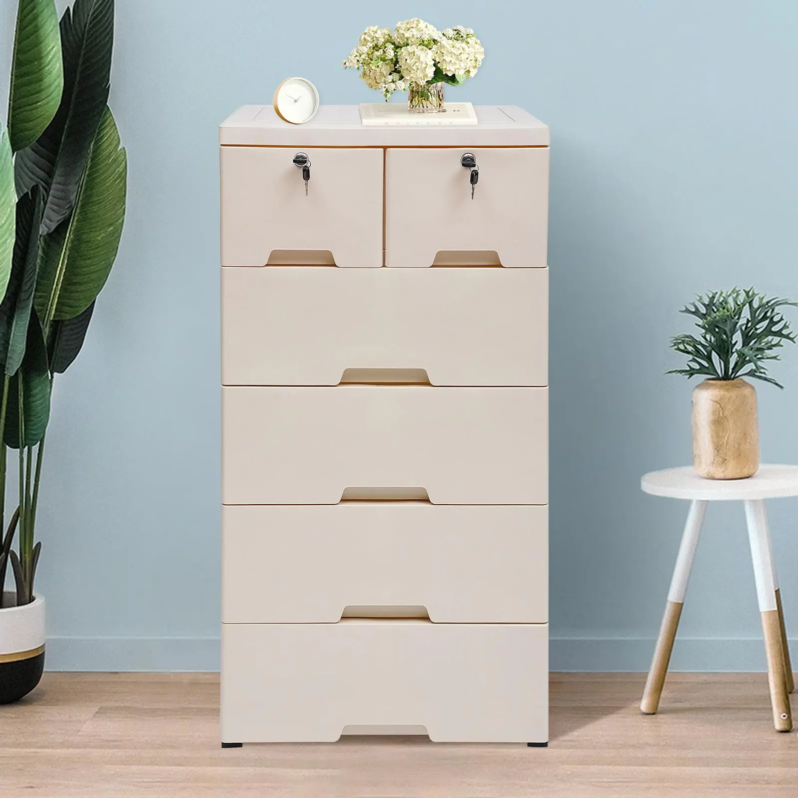 6-Drawer Plastic Dresser - Tall Storage Cabinet for Clothes, Playroom, and Bedroom bedside table bedroom dresser