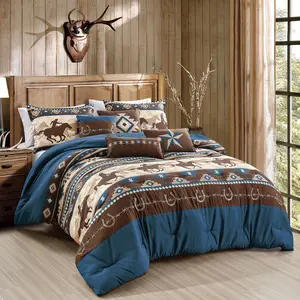 Western Cowboy 7-Piece Comforter Set – Rustic Rodeo Bedding with Star & Horse Print – Queen/King Size