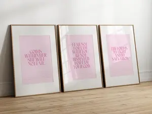 Set of 3 Bible Verse Wall Art Christian poster Bundle In Pink Scripture Wall Art Printable Religious Wall Art Christian