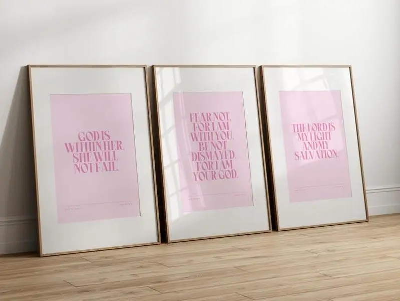 Set of 3 Bible Verse Wall Art Christian poster Bundle In Pink Scripture Wall Art Printable Religious Wall Art Christian