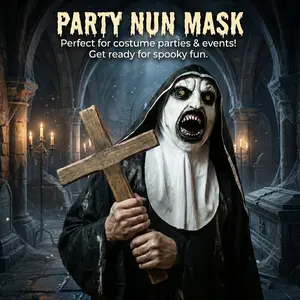 PATYGR Scary Nun Mask Movie The Nun Latex Masks With Turban Valak Cosplay Head Cover Halloween Costume Ghost Nun Masques Haunted House Tricky Props Headgear
