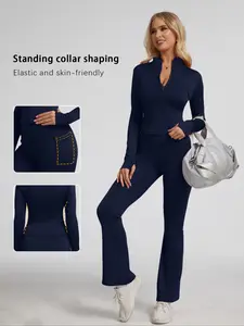 Women's Zipper Tight Running Sports Breathable Gym Jacket Workout Running Clothes Quick-Dry Long Sleeve Yoga Set, Slim-Fitting Sportswear for All Seasons