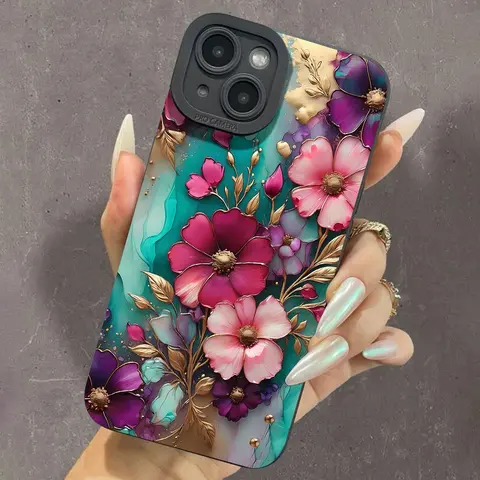 Floral Pattern Phone Case, Anti-drop Cellphone Protective Case, Total Protective Shockproof Tpu Cover Mobile Phone Cover Casing for iPhone 16 15 Pro Max 14 13, Decorative Smartphone Protector