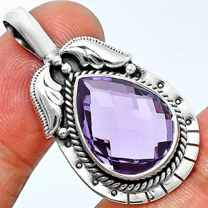 Premium Quality Amethyst Checker Briolette - Brazil Pendant P-1568 11-EP10010