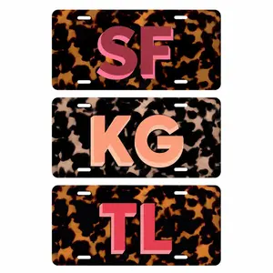 Tortoiseshell Monogram License Plate Personalized Car Tag Custom Initial Auto Accessory Preppy Style Vehicle Decorative Front License Plate