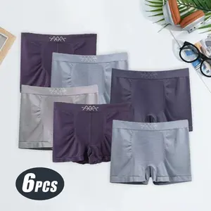 Men's Stylish  Letter Print Solid Breathable Boxer Briefs 6PCS Spring Classic Regular Fit Casual Panties Fashion Comfortable Smooth Shorts Underwear Set for All Seasons Mens Clothing Cotton Fabric Menswear Natural Socks Gamis