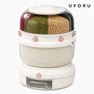 UFORU 360° Rotating Double Layer Grain Dispenser | Airtight Rice & Cereal Storage Container, 6-Compartment, Pest & Moisture Proof, Auto Dispense for Kitchen Pantry Organization#SummerWins#DFYD