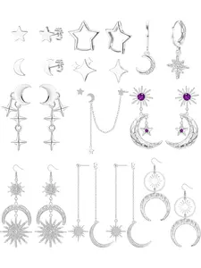 11 Pairs Star And Moon Earrings For Women Sun And Moon Celestial Earrings Hypoallergetic Y2k Starburst Crescent Space Huggie Hoop Stud Dangle Earring Set Constellation Earring Gold Silver