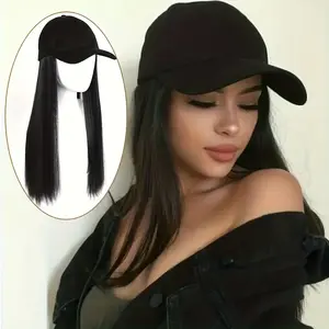 Hat Wig Long Straight Wig Synthetic Wig Beginners Friendly Heat Resistant For Daily Use Costume Wig Halloween