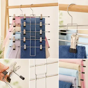 Premium Stainless Steel Pant Hanger 12 Clips Folds Flat Save 75% Closet Space organiser Hanging