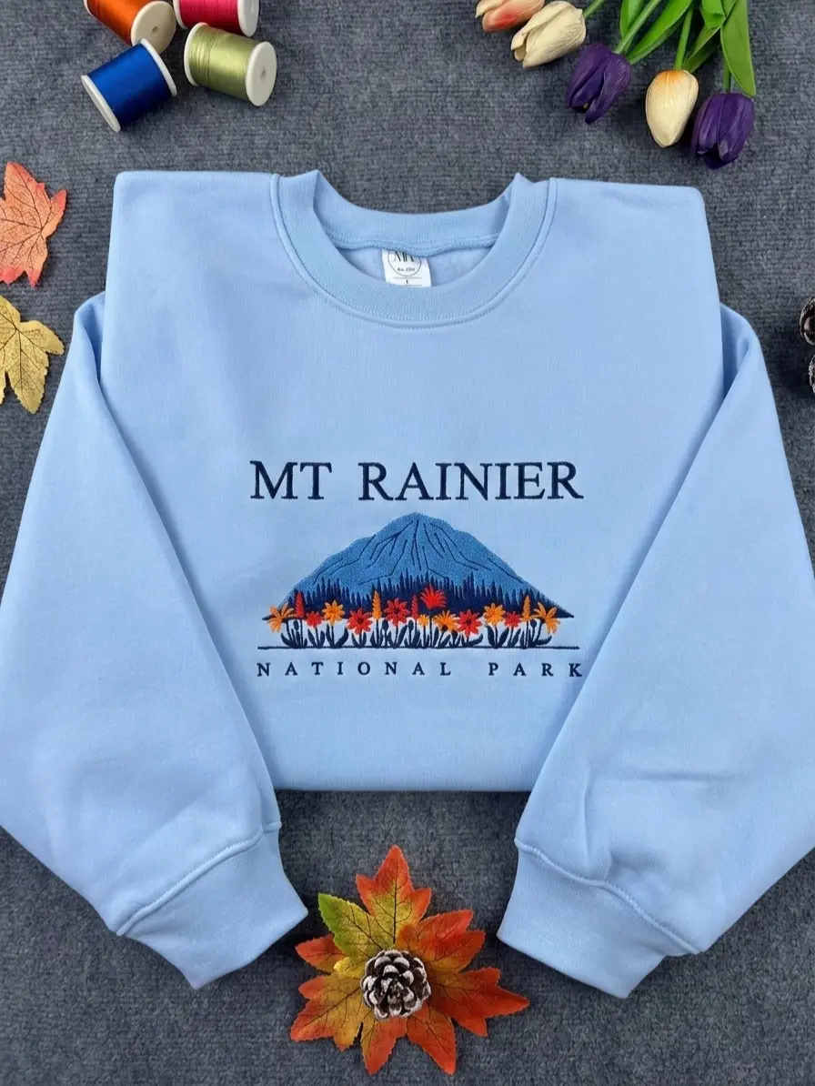 Embroidered Mount Rainier National Park Crewneck | Washington State Embroidery Sweatshirt | Gift for Nature Lovers Adventure Seekers