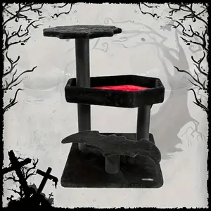 Gothic Cat Tree with Coffin Bed, 30.3inch Black Cat Tower for Indoor Cats with Scratching Posts for Halloween