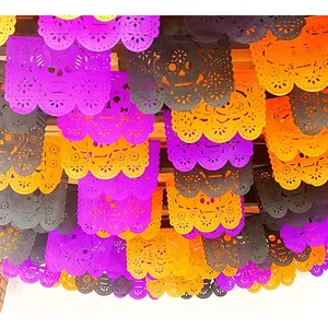 5 Pk Papel Picado Dia de Los Muertos Party Decorations, Coco Birthday, Papel Picado Banner, Over 75  Long, Halloween Multicolored Tissue Paper Garland, Mexican Paper Skull Decorations, B832