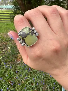 Turquoise Barrel Ring with Silver Snakes (Size 9)