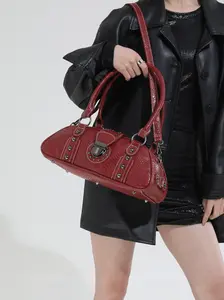 Vintage Crocodile Pattern Handbag, Edgy Studded Shoulder Bag, 2000s Aesthetic, Gothic Y2K Style Handbag