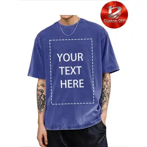 Customized Men's Retro Washed 100% Cotton T-Shirt - Loose Short Sleeve Geometric Pattern Design & Personalized Text/Photo Area - Machine Wash Applicable, Casual Sports Versatile, Opaque Fabric Customized
