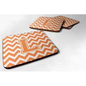 212 MAIN Chevron Letter L Foam Coasters, Orange & White, Set of 4, Fade-Proof, Heat-Safe Kitchen Tableware