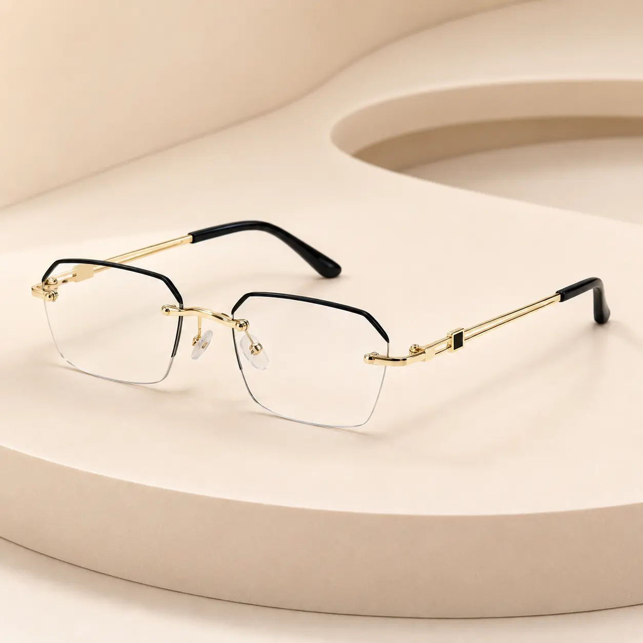 Black Gold Semi-Rimless Photochromic Reading Glasses for Men & Women, Blue Light Filter Readers with Lightweight Metal Frame, Flexible Temples for Indoor & Outdoor Daily Use