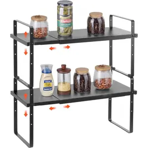 VEVOR Adjustable Kitchen Cabinet Shelf Organizer, Expandable 2 Tier Cabinet Shelf, Stackable Countertop Organizers and Storage Risers, Pantry for Kitchen Bathroom Office, BlackVEVOR Super Brand Day