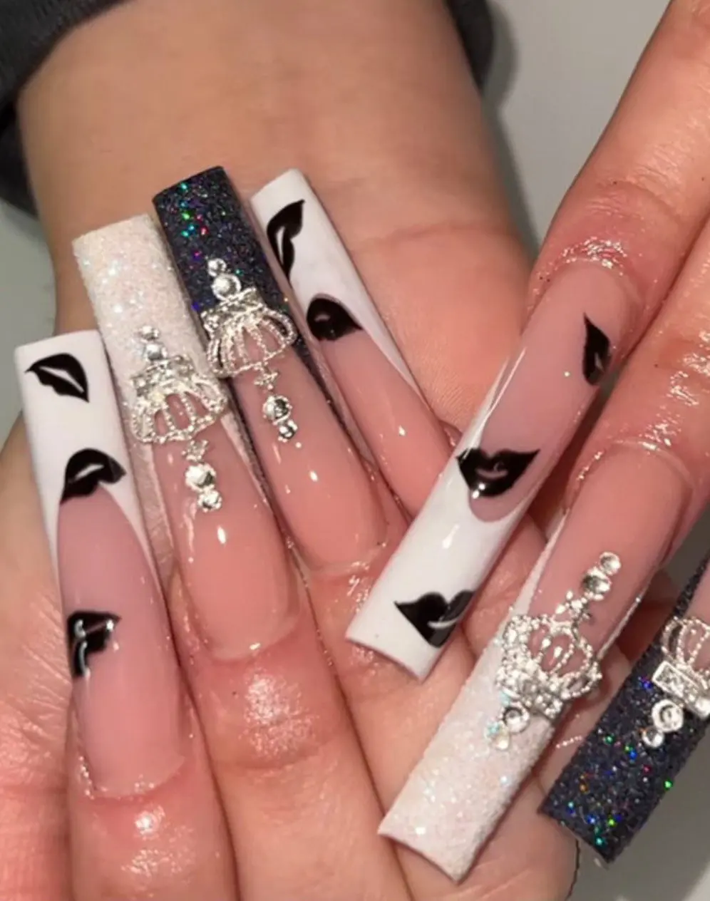 Coffin shaped acrylic Press on nails with charms😍
