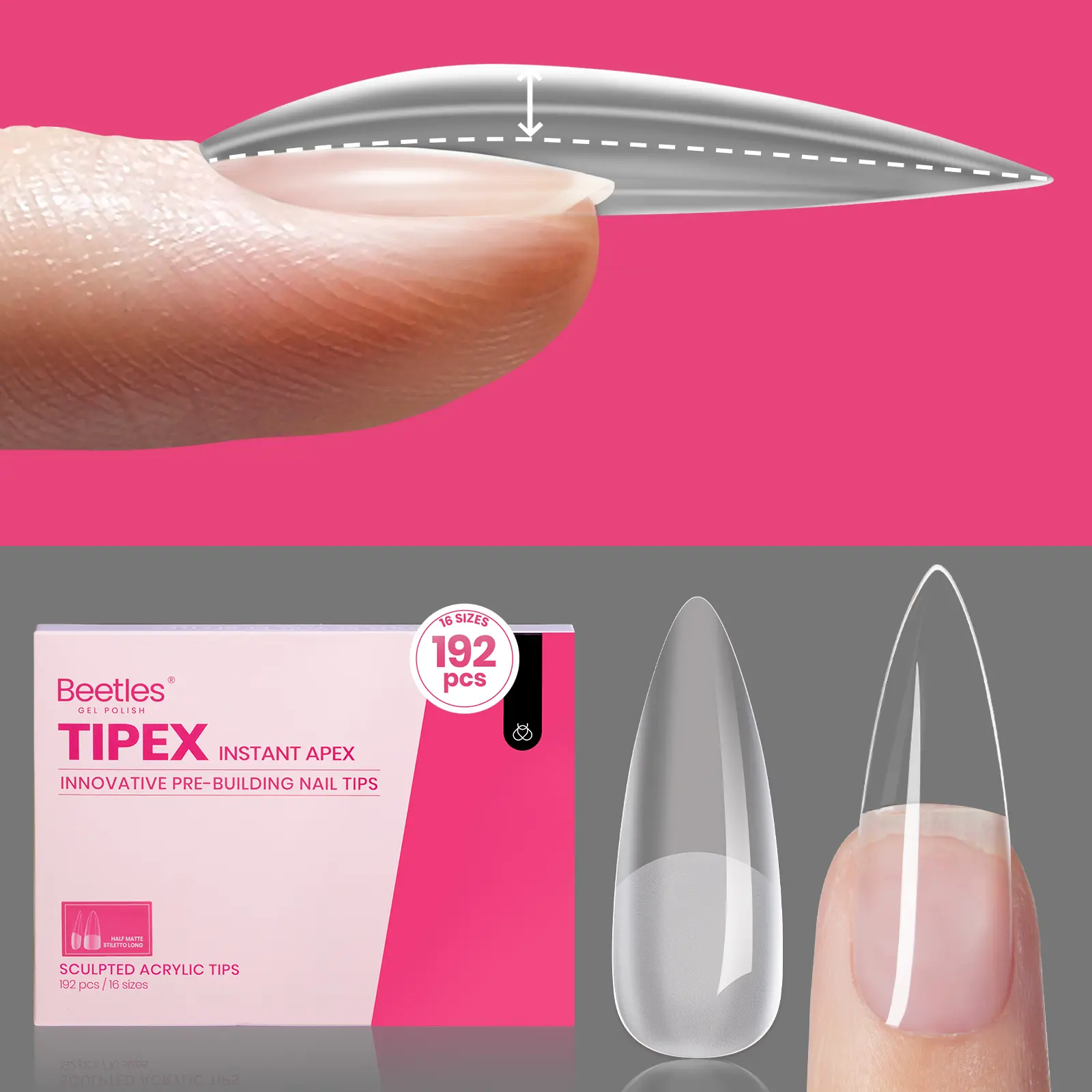 192Pcs Long Stiletto Half Matte（NO GLUE&Lamp）