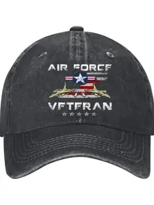 Washed Air Force Veteran Baseball Cap 1 Pc Unisex Vintage Washed Baseball Cap - Premium Solid Color Blank Design - Available In Earthy Tones (Black)