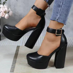 Platform Block Heel Pumps  Ankle Strap Gold Buckle Coquette Party Shoes! Bold Statement Footwear Chunky Classy