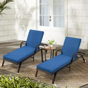 Outdoor Chaise Lounge Cushion with Removable Cover & Adjustable Straps, Patio Chair Cushions with Hidden Zipper, Dark Blue