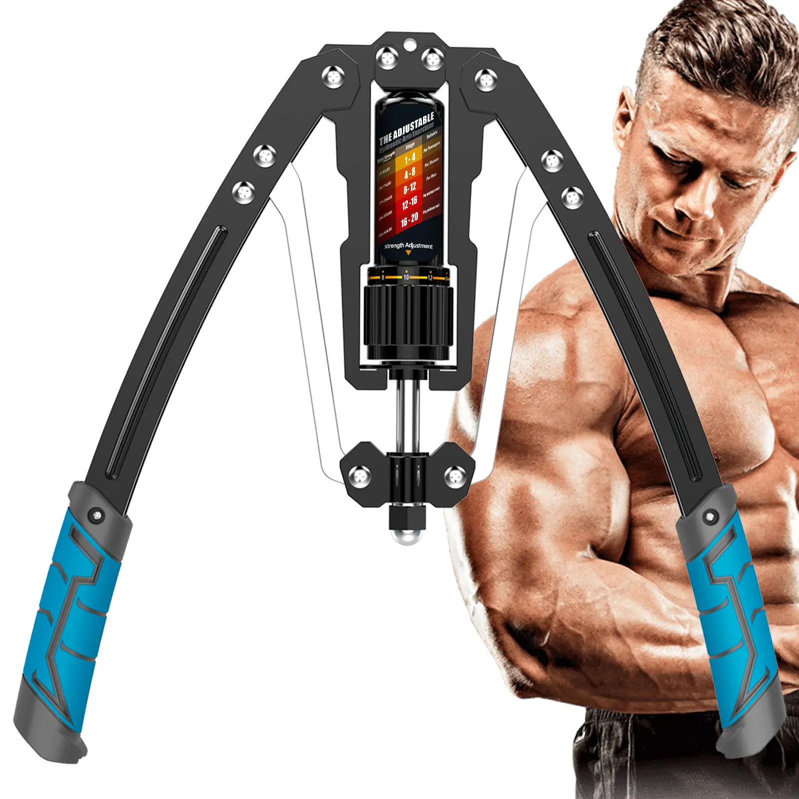 EAST MOUNT Adjustable Resistance Twister Arm Exerciser, 22-440lbs Hydraulic Power Strength Training Equipment with Double-Layer Steel Tube, Home Chest Expander for Shoulder & Arm Muscle Strengthening, Convenient Storage, Arm Workouts, Folding Handle